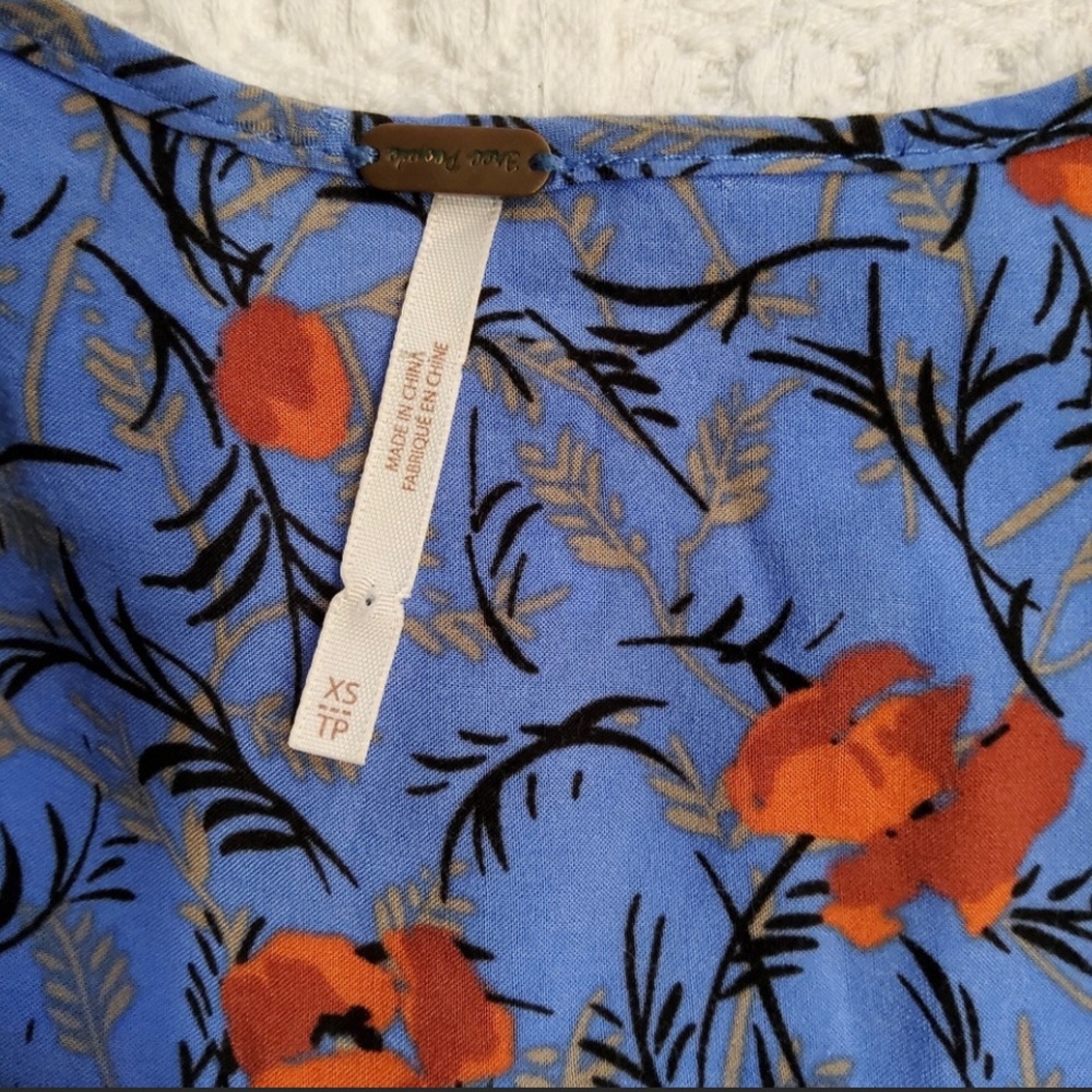 Free People Blue Floral Mini Dress with Red Accents - Picture 3 of 5